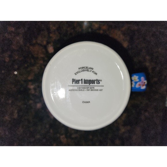 Rare Pier 1 Porcelain Mug Colorful Floral Blue Orange Purple Green 6" Tall - Picture 7 of 9